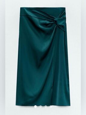 Zara Deep Teal Satin Midi Skirt with Side Knot